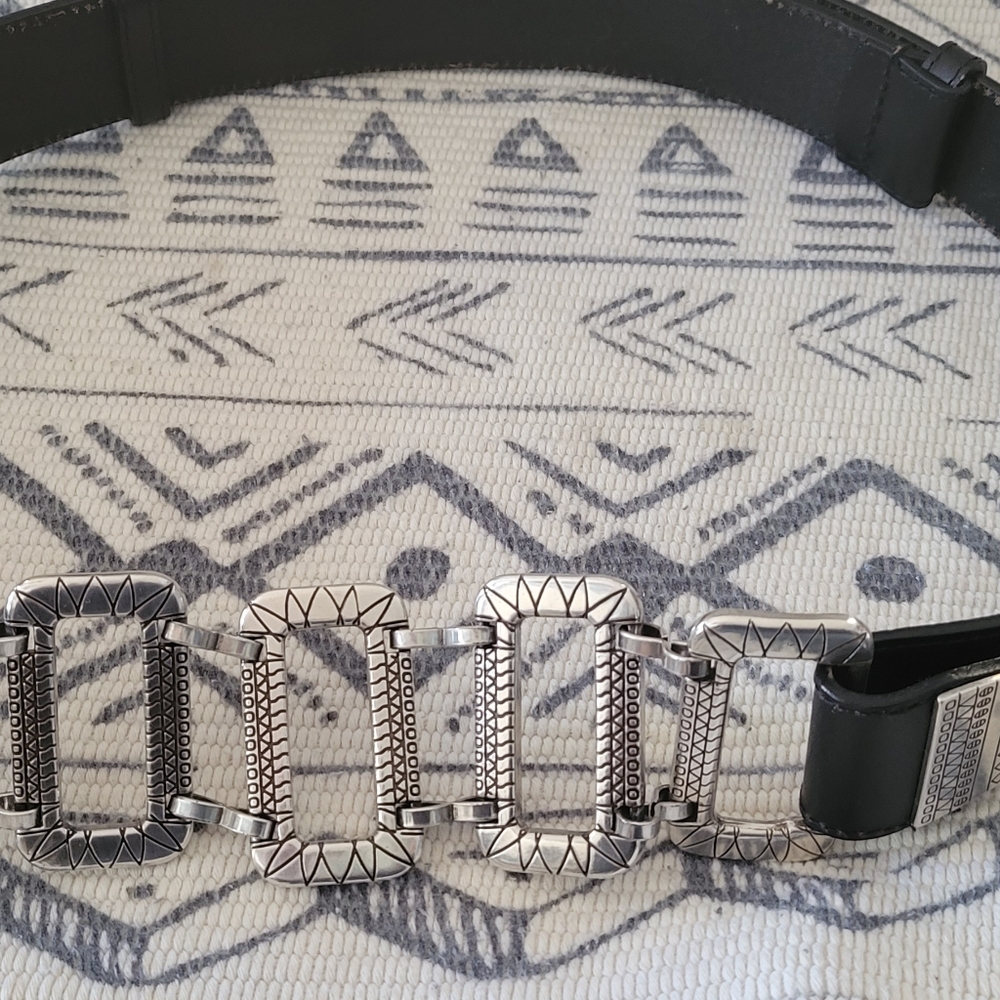 Chico's Chunky Silver Statement Buckle Leather Be… - image 2